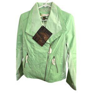 Mint Green Leather Moto Jacket Woman's Size S Iman Diagonal Zip NWT je238